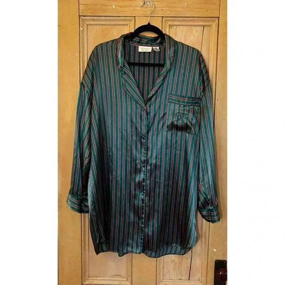 Victoria's Secret Womens Vintage Gold Label Striped Pajama Large Green XM EXC - Picture 2 of 12